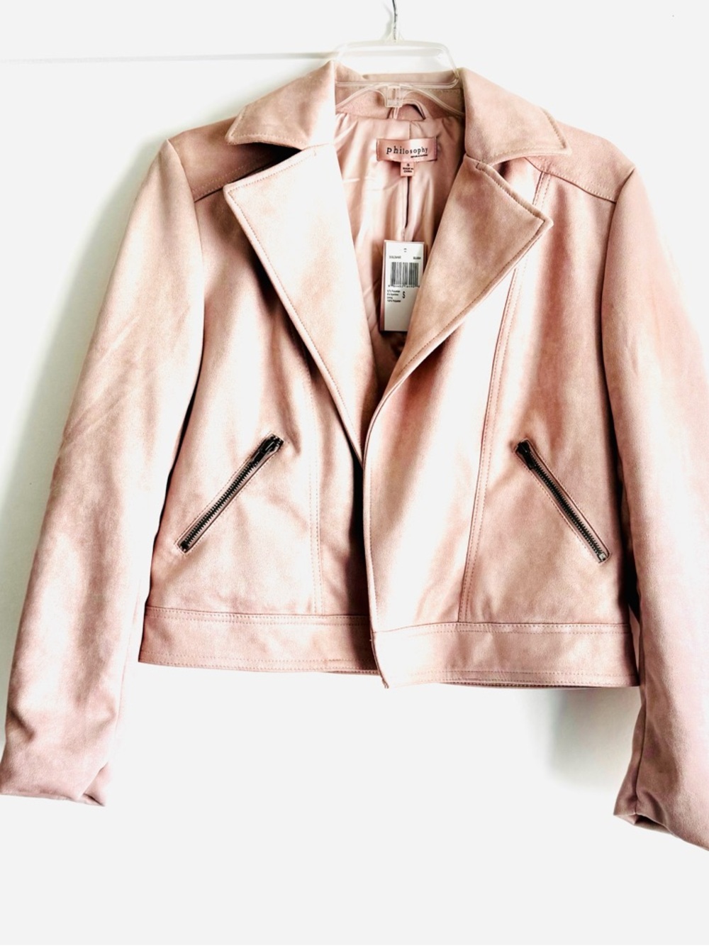 Philosophy Blush Pink Leather Fur Moto Jacket